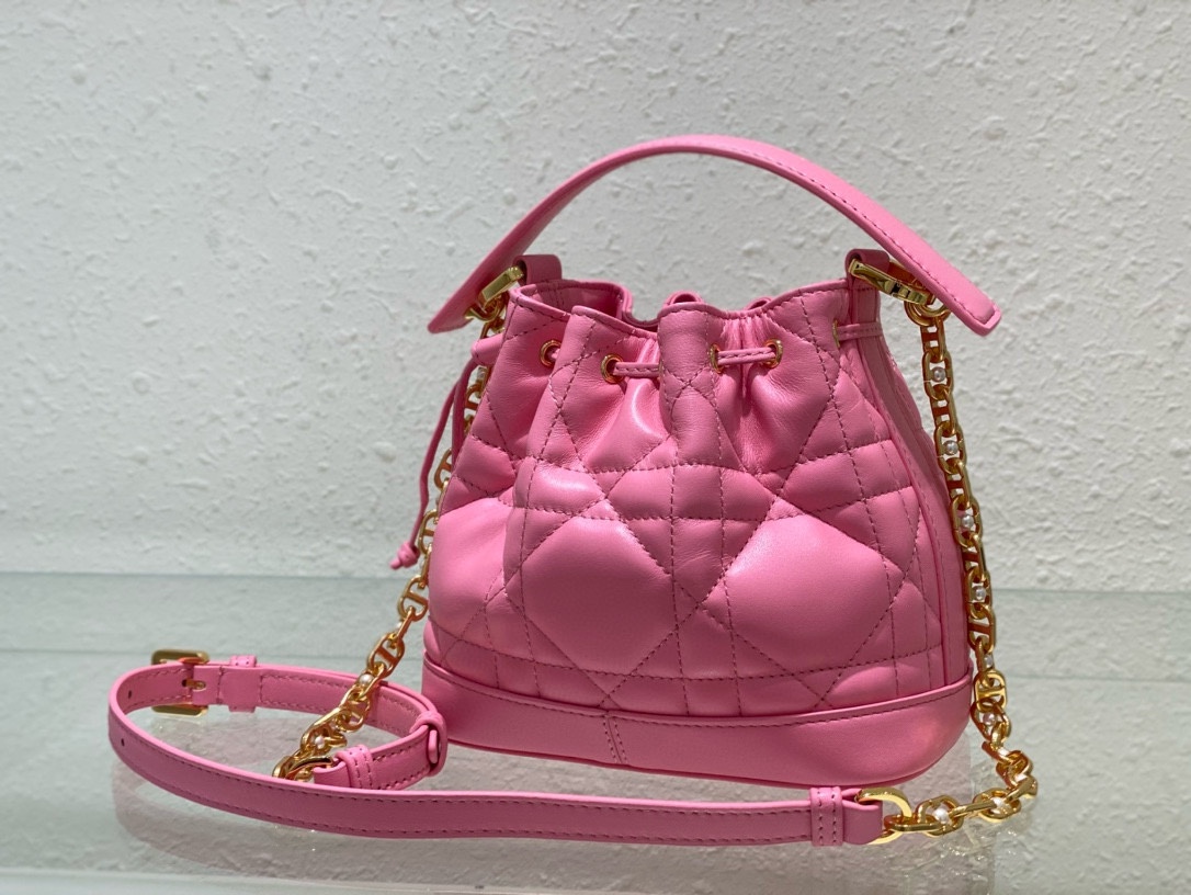 Small Dior Jolie Bucket Bag Candy Pink Macrocannage Lambskin and Calfskin